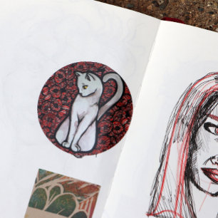 Adesivo Redondo Gato Branco Bonito