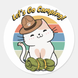 Adesivo Redondo Gato branco engraçado quer ir acampar