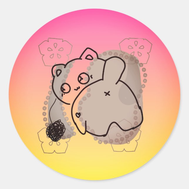 Adesivo Redondo Gato Brincalhão com Linha (Frente)