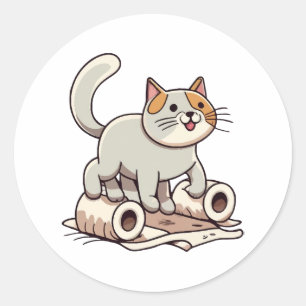 Adesivo Redondo Gato Brincando com Papel Higiênico