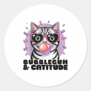 Adesivo Redondo Gato Bublegum Pop Engraçado Pulga Olhos do Coração