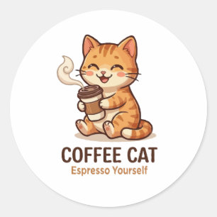 Adesivo Redondo Gato Café Espresso Você Mesmo Gatinho Fofo