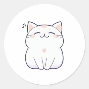 Adesivo Redondo Gato Cantando com Nota Musical Design Kawaii