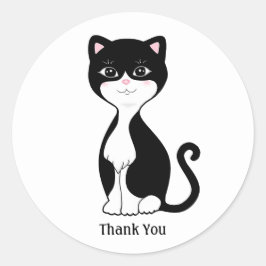 Adesivo Redondo Gato Cartoon de Tuxedo Fofo Obrigado