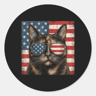 Adesivo Redondo Gato Casca de Tartaruga 4 de Julho Bandeira Americ