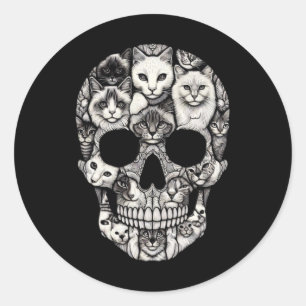 Adesivo Redondo Gato Caveira Skeleton Halloween Costume Skull Cat