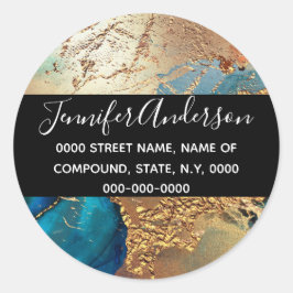 Adesivo Redondo Gato-chic pavão azul-roxa-do-geode