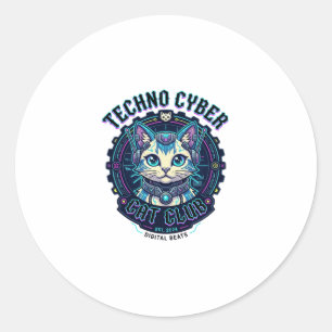 Adesivo Redondo Gato Cibernético Techno Design Divertido Amante de