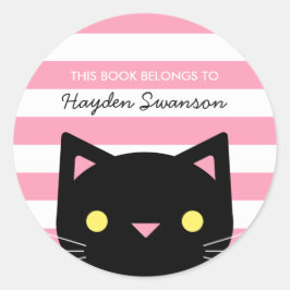 Adesivo Redondo Gato Cinto | Este Livro Pertence A
