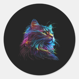 Adesivo Redondo Gato Colorido Bonito Para Gatinhos Amantes De Arte