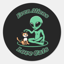 Adesivo Redondo Gato com Alienígena. Amizade Adorável. Melhores am