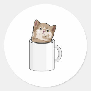 Adesivo Redondo Gato com caneca de café