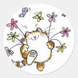 Adesivo Redondo Gato com flores