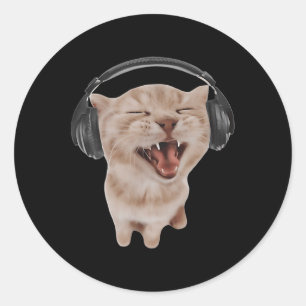 Adesivo Redondo Gato com Fones de ouvido