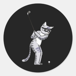 Adesivo Redondo Gato com Golf Club Golfe Jogador Golfe