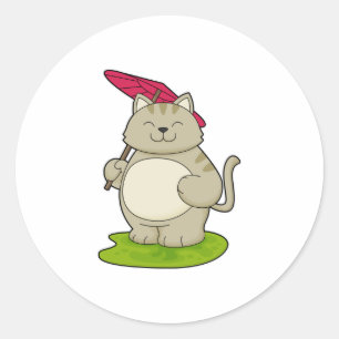 Adesivo Redondo Gato com guarda-chuva