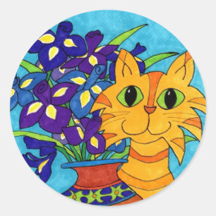 Adesivo Redondo Gato com irlandeses em Talavera Vase