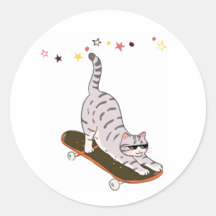 Adesivo Redondo Gato com o Skate