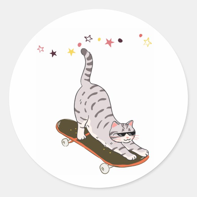 Adesivo Redondo Gato com o Skate (Frente)