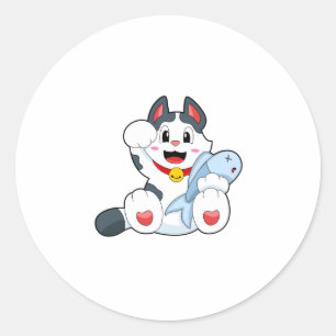 Adesivo Redondo Gato com Peixe