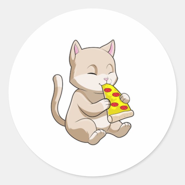 Adesivo Redondo Gato com pizza (Frente)