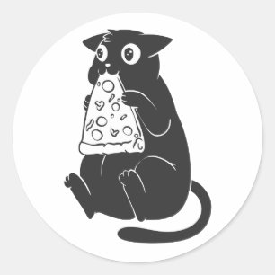 Adesivo Redondo Gato com pizza na boca - Escolha a cor de trás