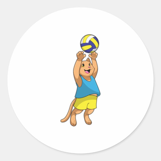 Adesivo Redondo Gato como jogador de voleibol (Frente)
