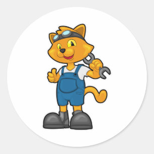 Adesivo Redondo Gato como mecânico com espanhol