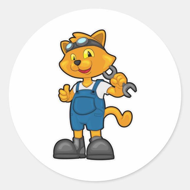 Adesivo Redondo Gato como mecânico com espanhol (Frente)