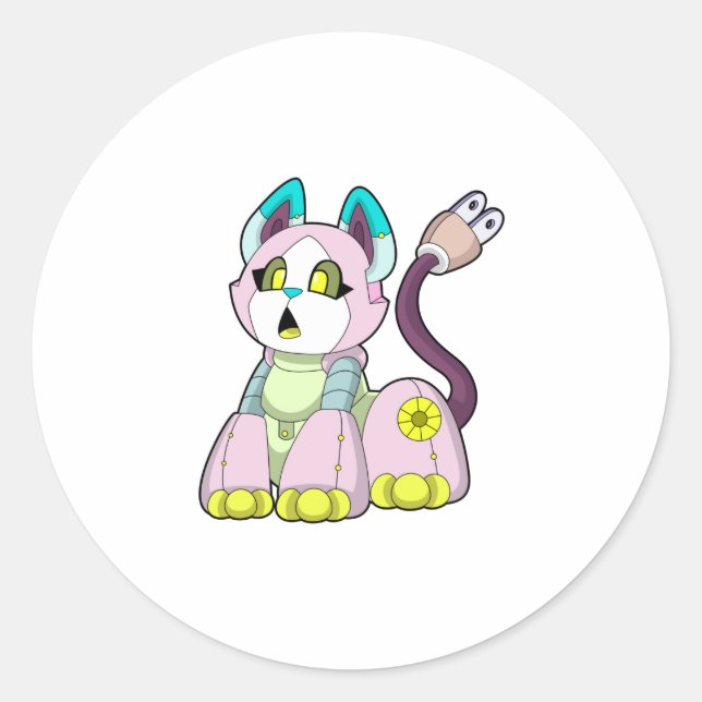 Adesivo Redondo Gato como Robô (Frente)