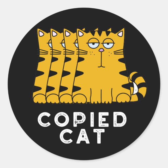 Adesivo Redondo Gato Copiado Funny Animal Pun Dark BG (Frente)