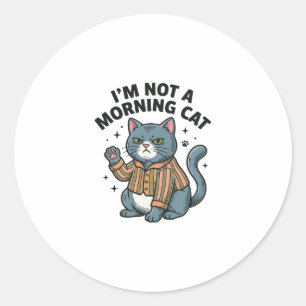 Adesivo Redondo Gato da Manhã Gravura Vintage Camiseta de Gato Eng