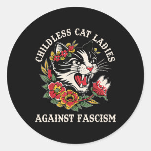 Adesivo Redondo Gato Damas Contra Fascismo Engraçado Gato Feminist