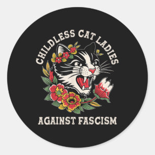 Adesivo Redondo Gato Damas Contra Fascismo Engraçado Gato Feminist