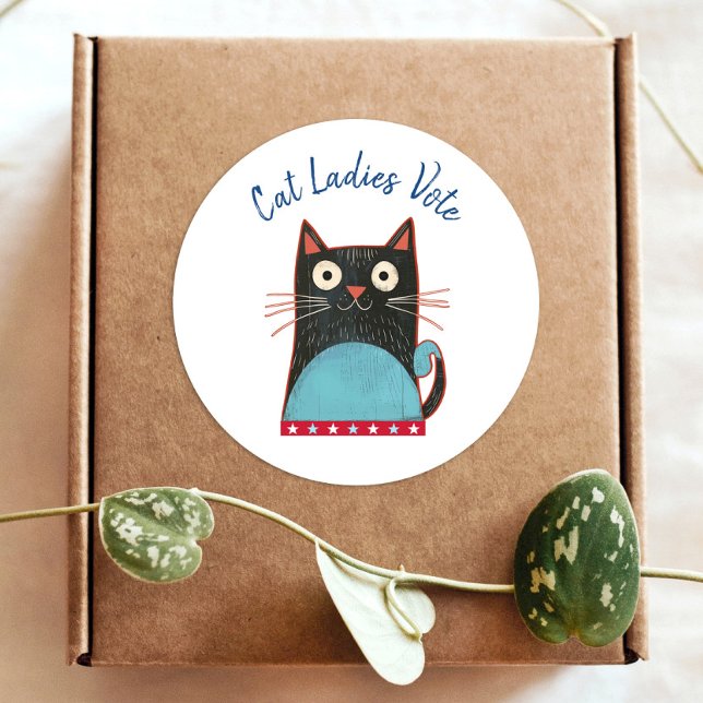 Adesivo Redondo Gato Damas Votam Escuro Feminista Russo, Fofo Negr (Criador carregado)