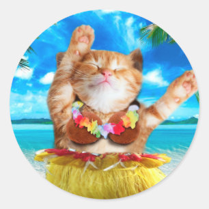 Adesivo Redondo Gato-dançarino havaiano