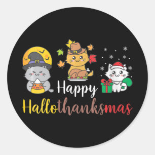 Adesivo Redondo Gato de Ação de Graças de Feliz Halloween