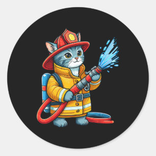 Adesivo Redondo Gato de Amante de os animais de Bombeiro Gato