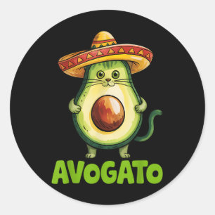 Adesivo Redondo Gato de Avogato Sombrero Cat Engraçado Cinco de Ma