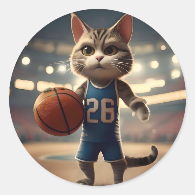 Adesivo Redondo Gato de basquete, (Frente)
