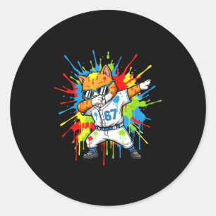 Adesivo Redondo Gato de beisebol engraçado 67 Dabbing 6 7 Sorvete