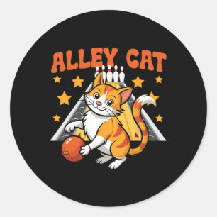 Adesivo Redondo Gato de Boliche Engraçado Pun Alley Cat