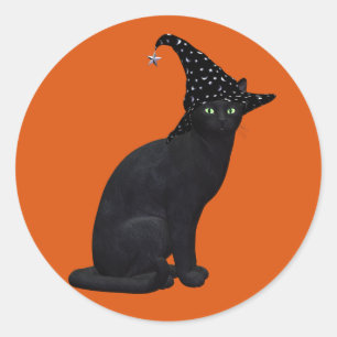 Adesivo Redondo Gato de Bruxa Negra