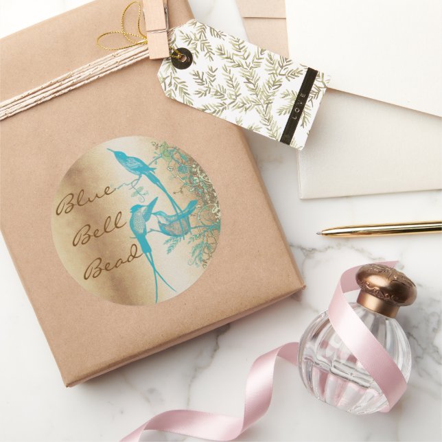 Adesivo Redondo Gato-de-cavalo Dourado e turquesa (Presentear)