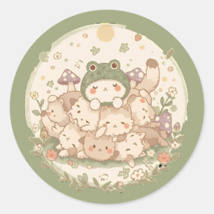 Adesivo Redondo Gato de chapéu Sapo Kawaii Contagecore