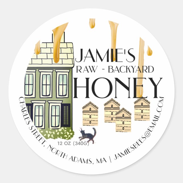 Adesivo Redondo Gato De Colheita De Mel De Algodão (Frente)