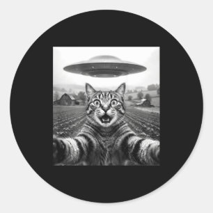 Adesivo Redondo Gato de costas Selfie Alien Ufo