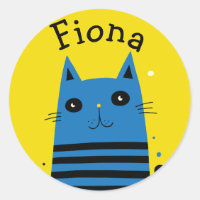 Gato de Desenho Animado Azul e Amarelo Personaliza