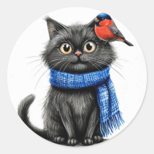 Adesivo Redondo Gato de desenho animado bonito