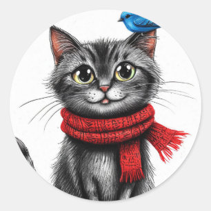 Adesivo Redondo Gato de desenho animado fofo